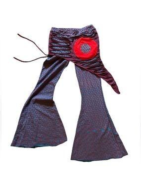 Jayli Unique Phish Donut Red and Blue Patterned Skirt Flare Bell Pants NWT